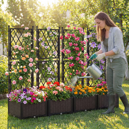Raised Garden Bed with Trellis Self-Watering Elevated Planter Box with Drain Holes-1 Piece