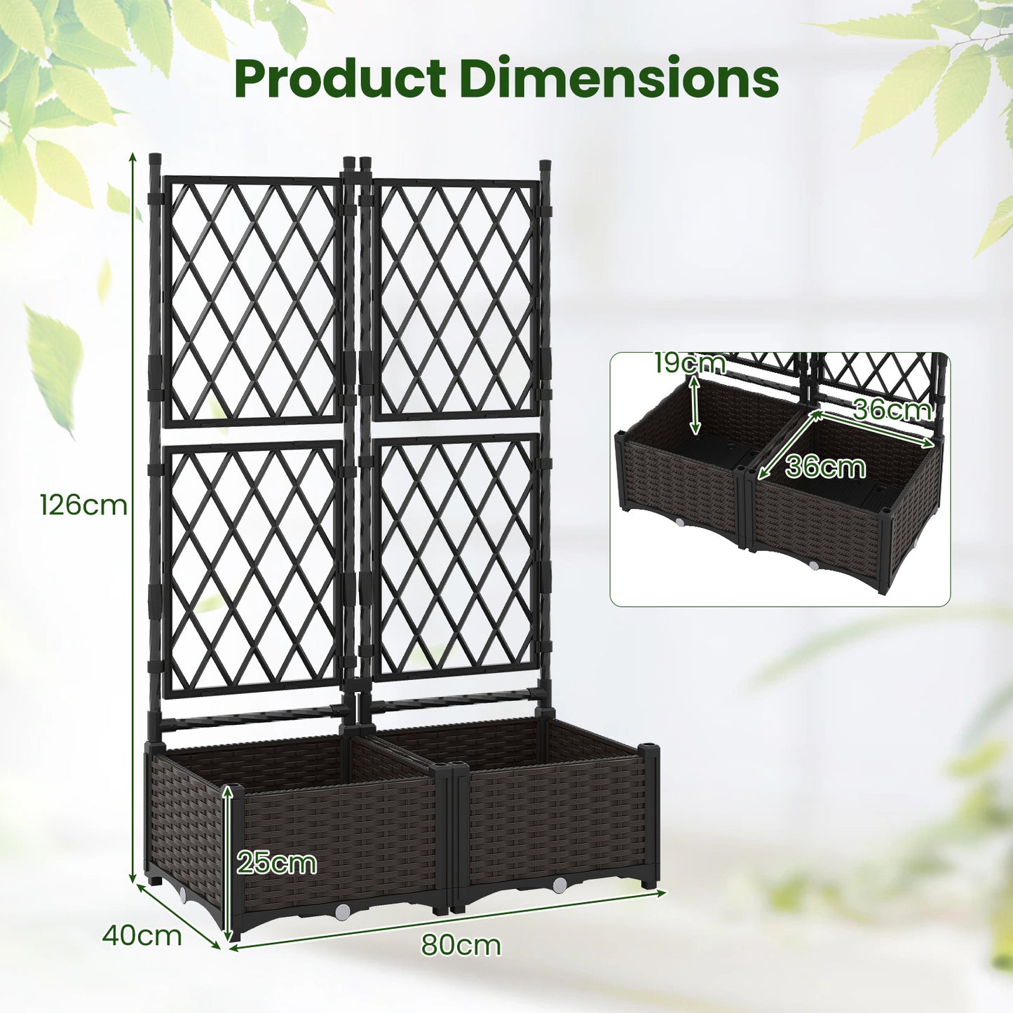 Raised Garden Bed with Trellis Self-Watering Elevated Planter Box with Drain Holes-Set of 2