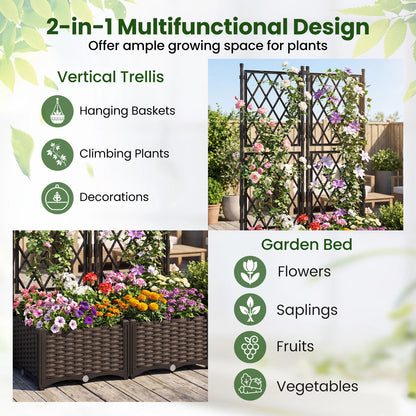 Raised Garden Bed with Trellis Self-Watering Elevated Planter Box with Drain Holes-Set of 2