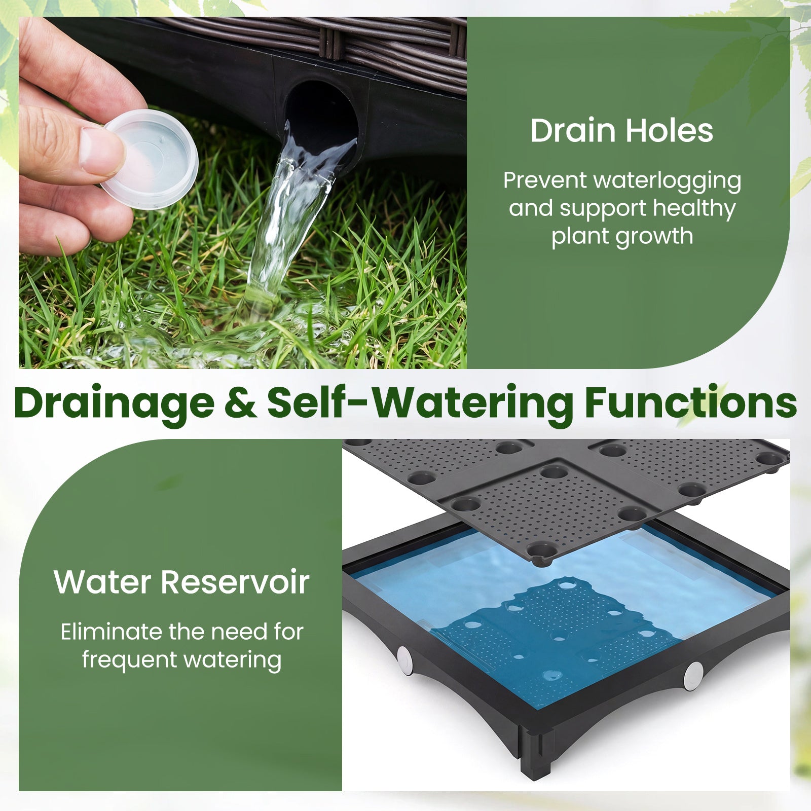 Raised Garden Bed with Trellis Self-Watering Elevated Planter Box with Drain Holes-Set of 2