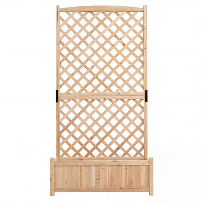 Raised Garden Bed with Trellis Wood Planter Box with Diamond Lattice Trellis-Natural