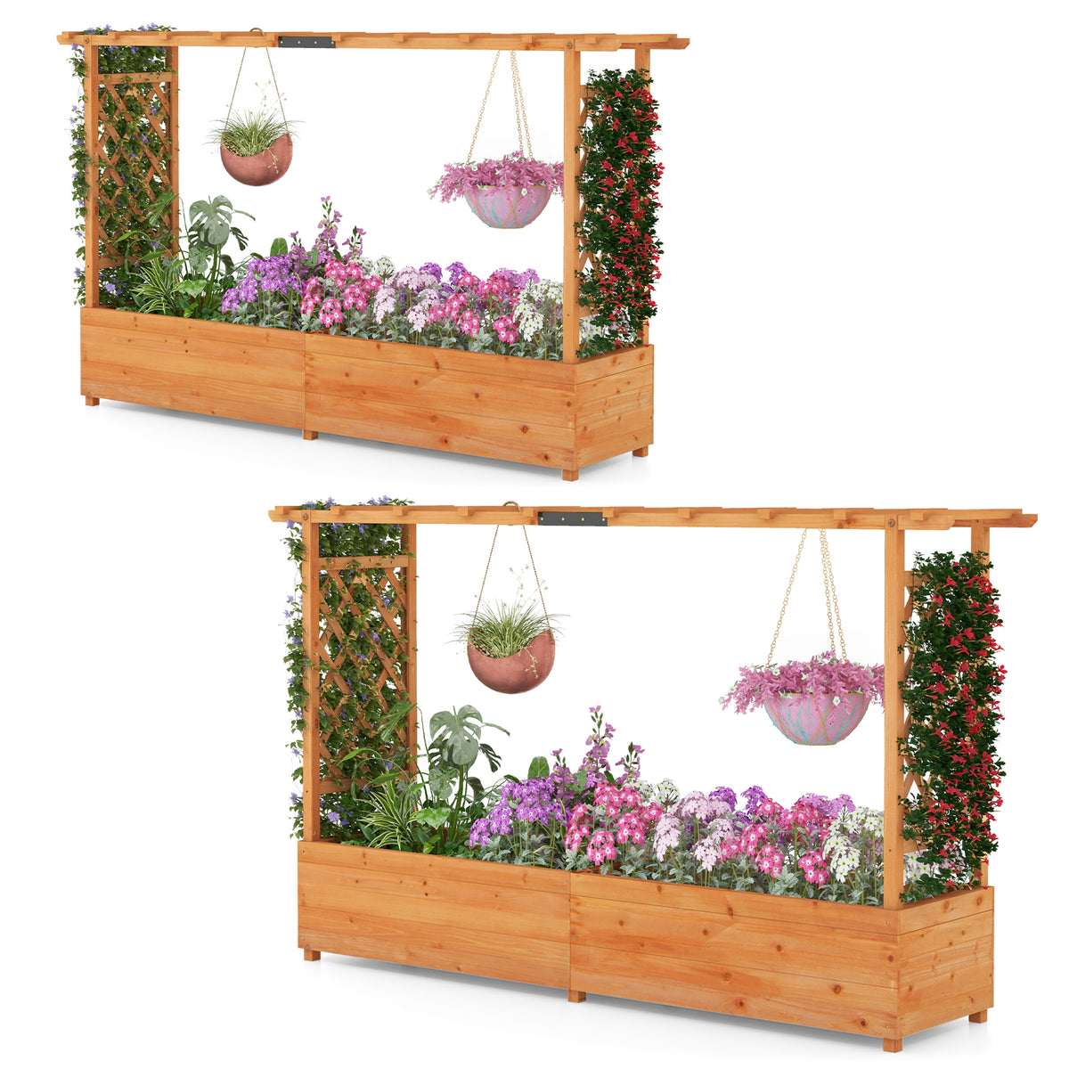 Raised Garden Bed with 2-Sided Trellis and Hanging Roof-Orange