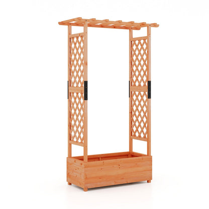Raised Garden Bed Fir Wood Planter Box with 2-Sided Trellis and Hanging Roof-Orange