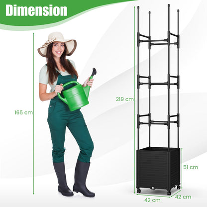 219 cm Raised Garden Bed with Trellis and Wheels for Climbing Plants-Black