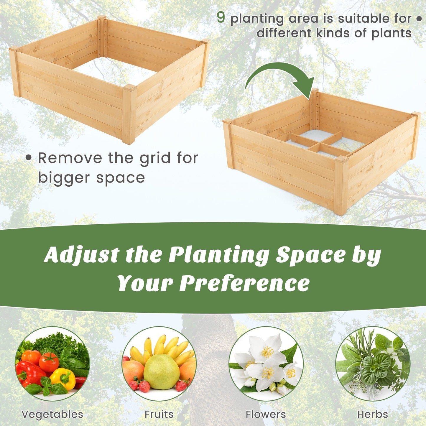 Raised Garden Bed with Critter Guard Fence and Grow Grid