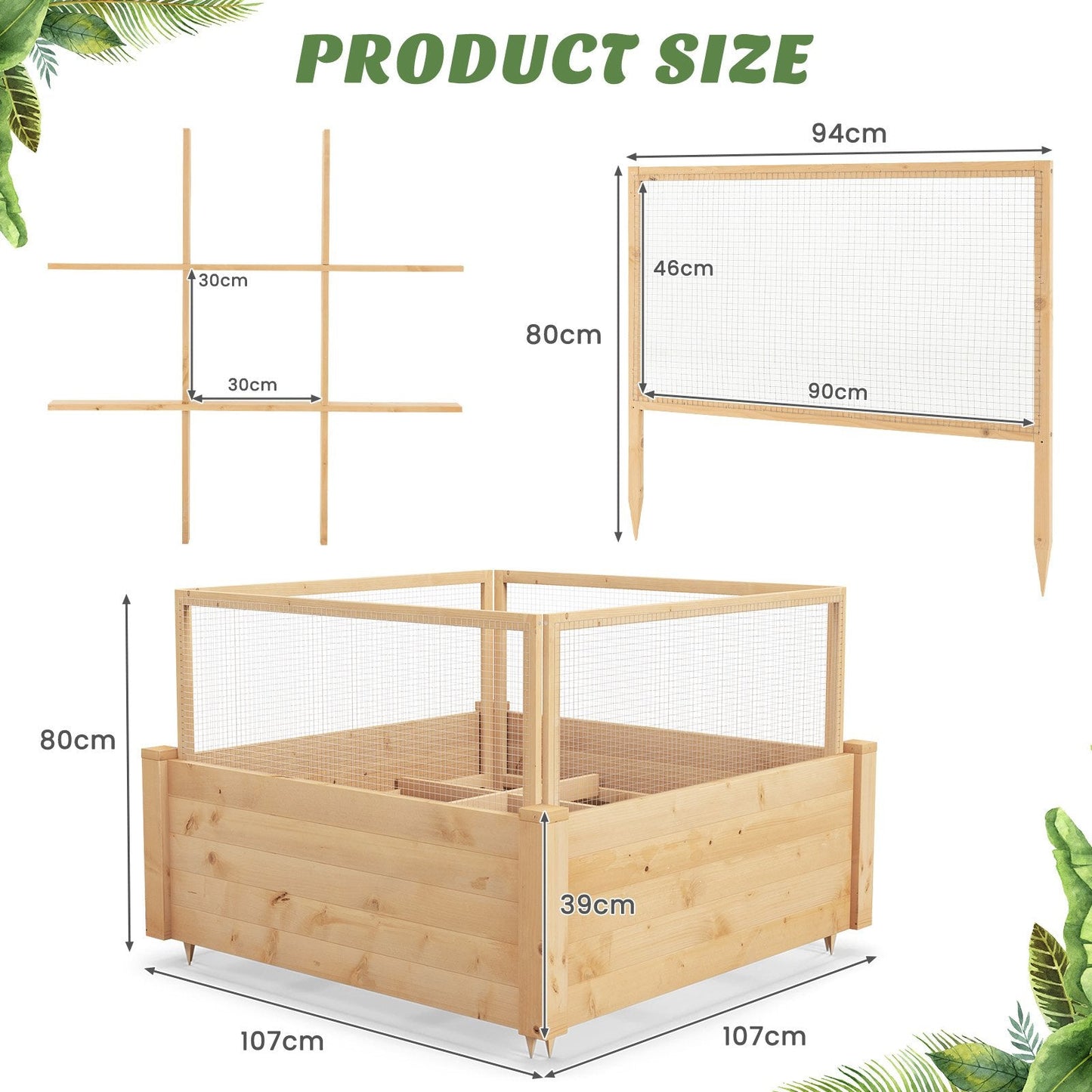 Raised Garden Bed with Critter Guard Fence and Grow Grid