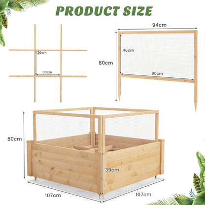 Raised Garden Bed with Critter Guard Fence and Grow Grid
