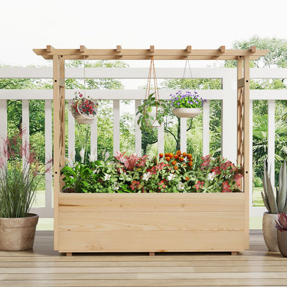 Raised Garden Bed with Lattice Trellises Hanging Roof Drainage-L