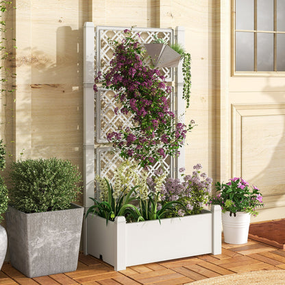 Self-Watering Standing Planter Box Lattice Panels for Vine Climbing Fruits Vegetables-White