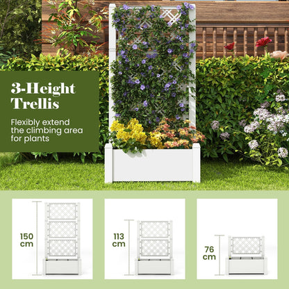 Self-Watering Standing Planter Box Lattice Panels for Vine Climbing Fruits Vegetables-White