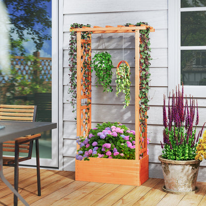 Raised Garden Bed with Trellis Wood Freestanding with Hanging Roof-Orange