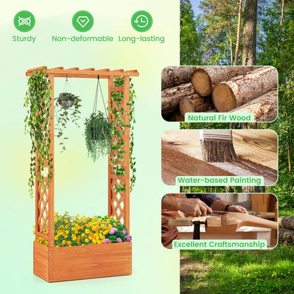 Raised Garden Bed with Trellis Wood Freestanding with Hanging Roof-Orange
