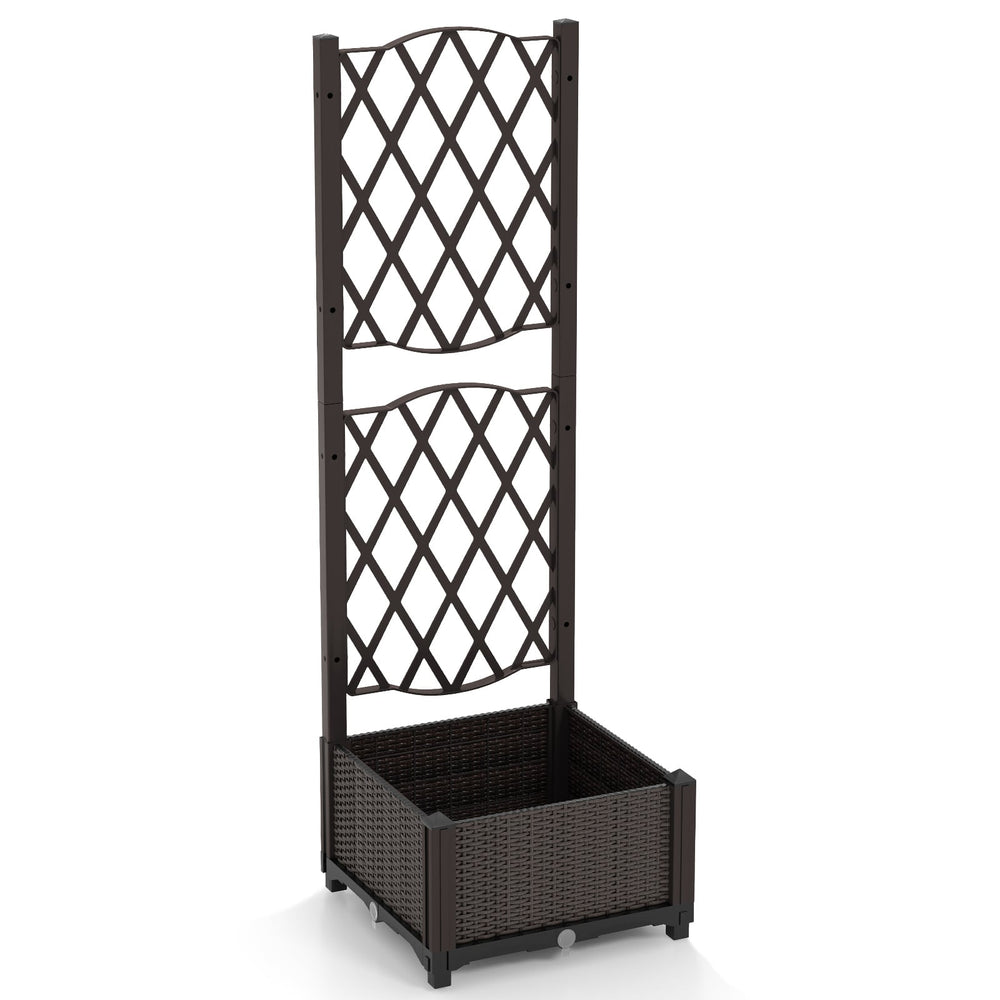 Raised Garden Bed with Trellis and Self-Watering System-Brown