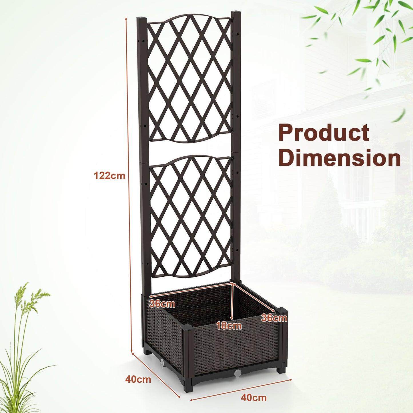 Raised Garden Bed with Trellis and Self-Watering System-Brown