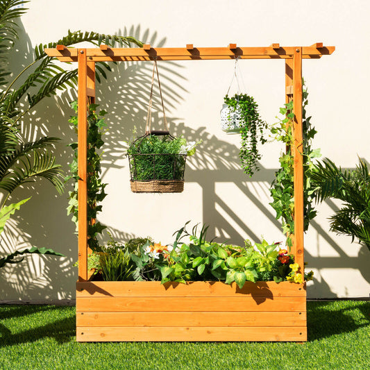 Raised Garden Bed with Top & Side Trellis for Garden