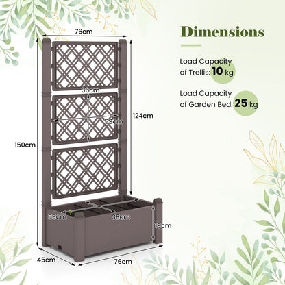 Self-Watering Standing Planter Box Lattice Panels for Vine Climbing Fruits Vegetables-Brown