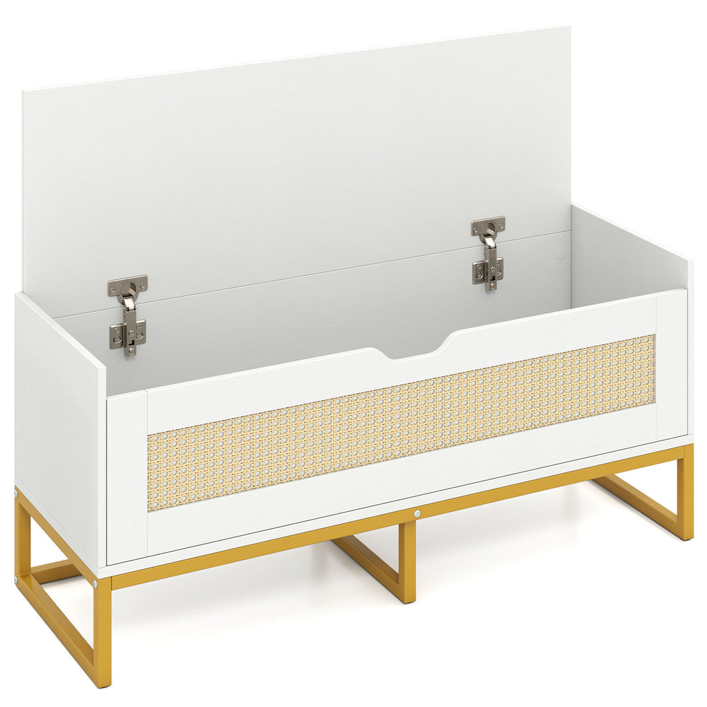 Rattan Storage Chest Wicker Shoe Bench with Padded Seat-White