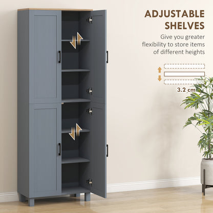 HOMCOM Freestanding Kitchen Cupboard, 4-Door Storage Cabinet with Adjustable Shelves, Modern Kitchen Pantry for Dining Room, 170cm, Grey Wood Effect