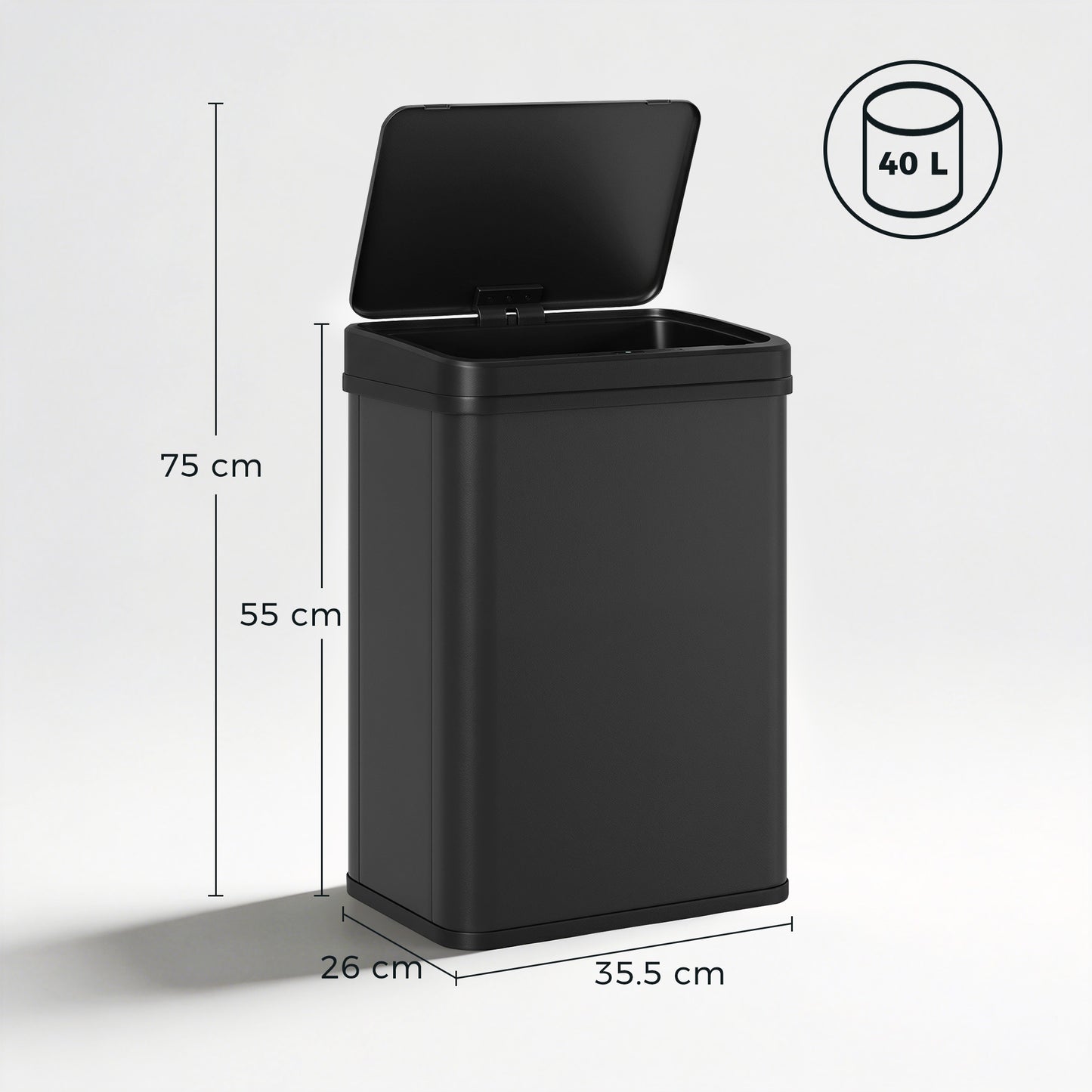 HOMCOM 40L Sensor Bin with Soft-Close Lid, Stainless Steel Automatic Touchless Motion Sensor Kitchen Bin, Black