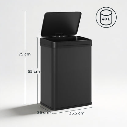 HOMCOM 40L Sensor Bin with Soft-Close Lid, Stainless Steel Automatic Touchless Motion Sensor Kitchen Bin, Black