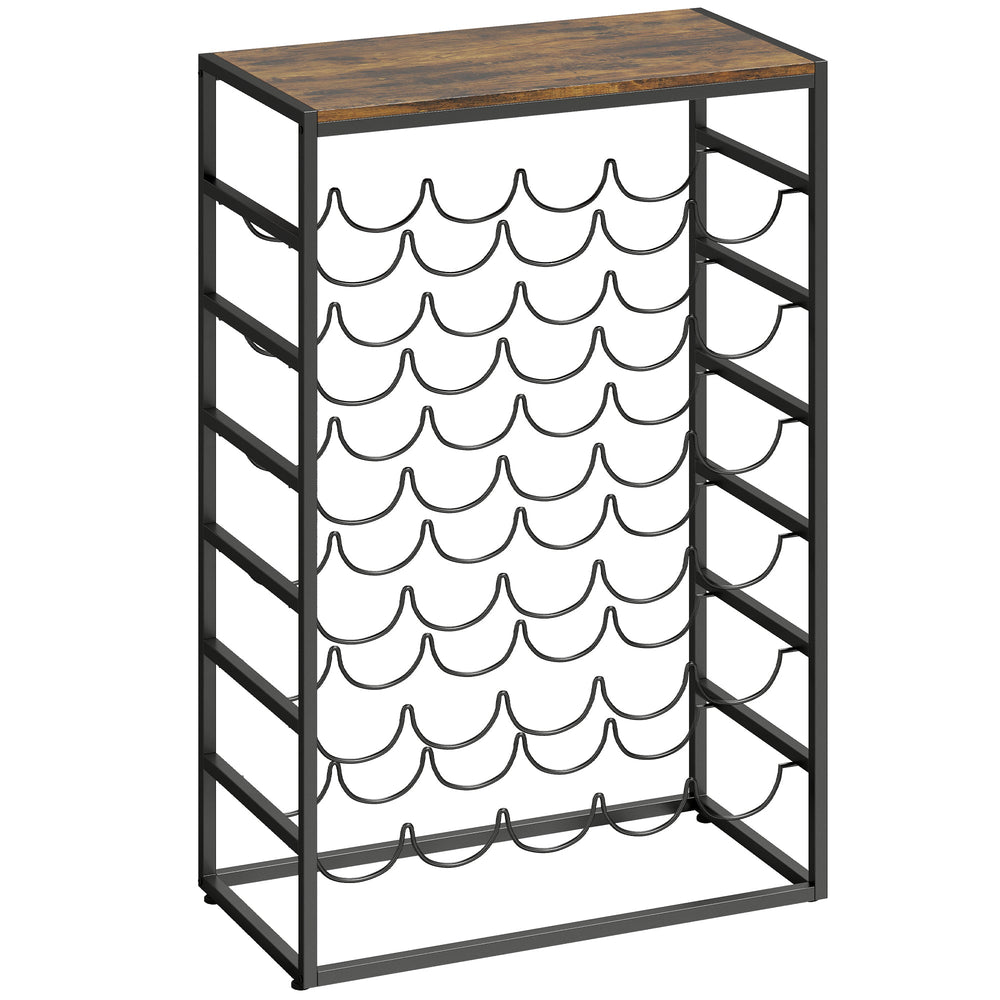 HOMCOM 30 Bottles Wine Rack, 6 Tier Free Standing Wine Storage Holder with Wood Effect Tabletop, Rustic Brown