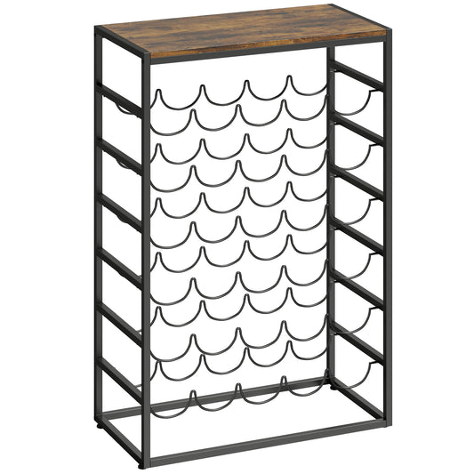 HOMCOM 30 Bottles Wine Rack, 6 Tier Free Standing Wine Storage Holder with Wood Effect Tabletop, Rustic Brown