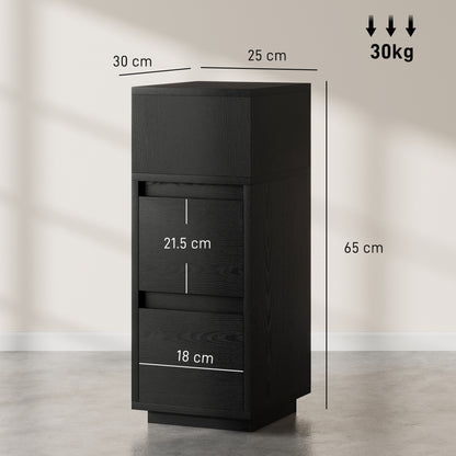 HOMCOM Slim Bedside Table, Narrow Bedside Cabinet with Open Shelf and 2 Drawers for Bedroom, Living Room, Black