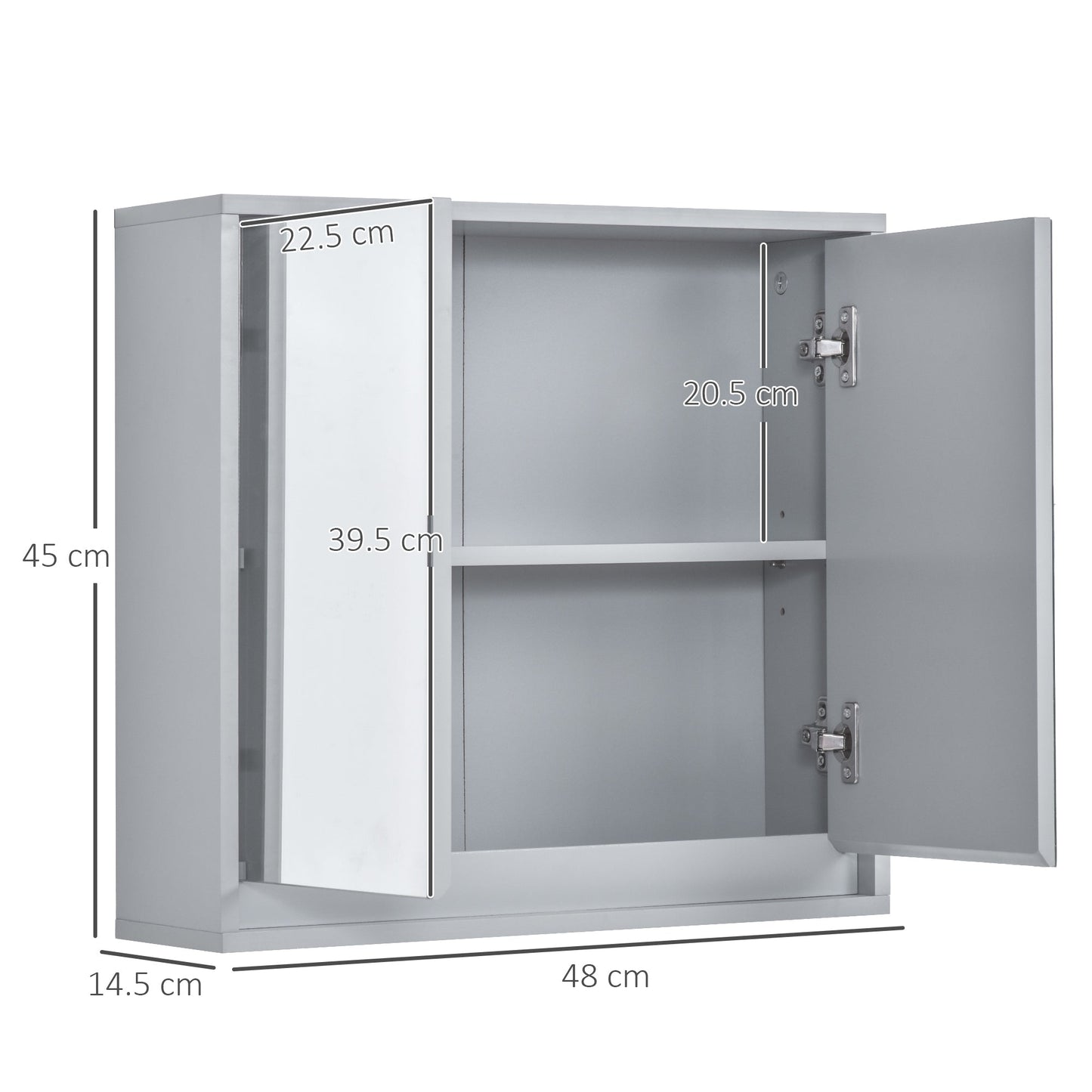 Mirror Cabinet for Bathroom Mirror Cupboard Wall Mounted Storage Shelf Bathroom Cupboard Double Door - 48L x 14.5W x 45H cm