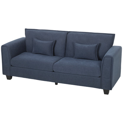 HOMCOM 3 Seater Sofa, Linen Upholstered Sofa Couch with Spring Cushions, Thick Padding, Wide Padded Armrests, Dark Blue