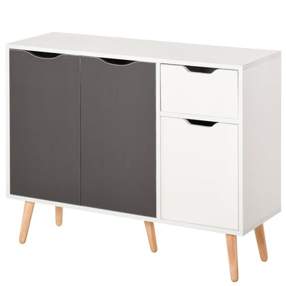 HOMCOM Sideboard Floor Standing Storage Cabinet with Drawer and Solid Wood Legs for Bedroom, Living Room, Home Office, Grey