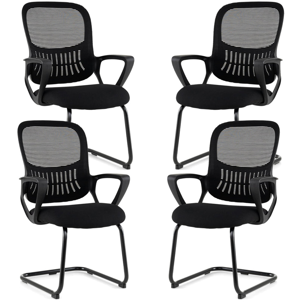 Reception Chairs Set of 4 with Breathable Mesh Back Storage-Black