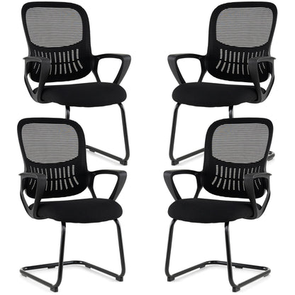 Reception Chairs Set of 4 with Breathable Mesh Back Storage-Black