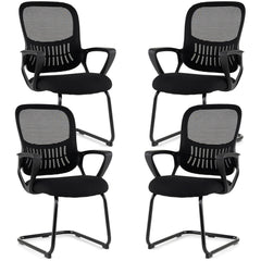 Reception Chairs Set of 4 with Breathable Mesh Back Storage-Black