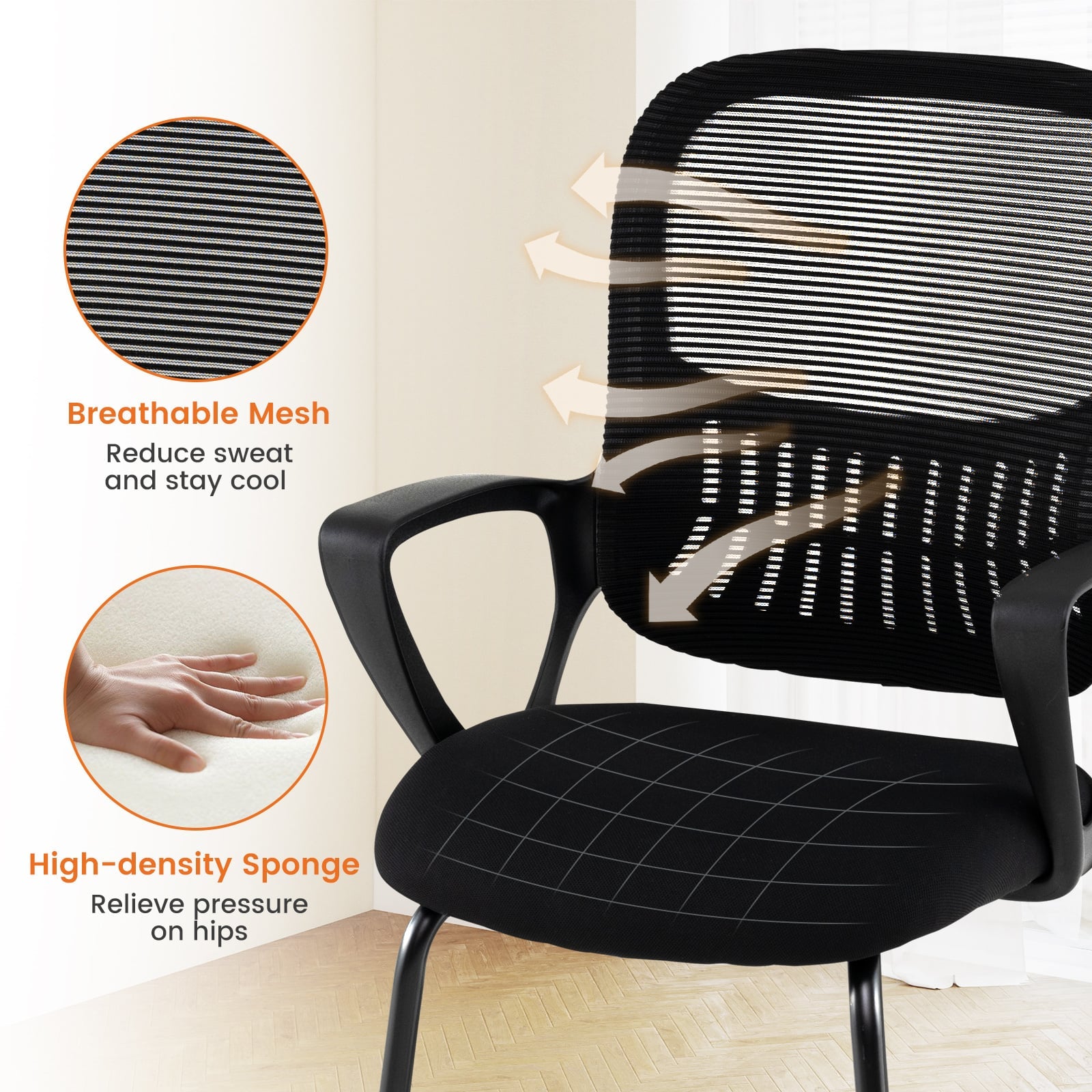 Reception Chairs Set of 4 with Breathable Mesh Back Storage-Black