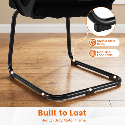 Reception Chairs Set of 4 with Breathable Mesh Back Storage-Black