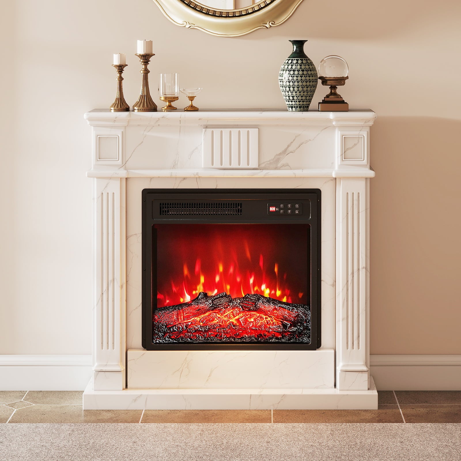 18 Inches Recessed Fireplace Heater with Remote Control and Adjustable Flame Colors