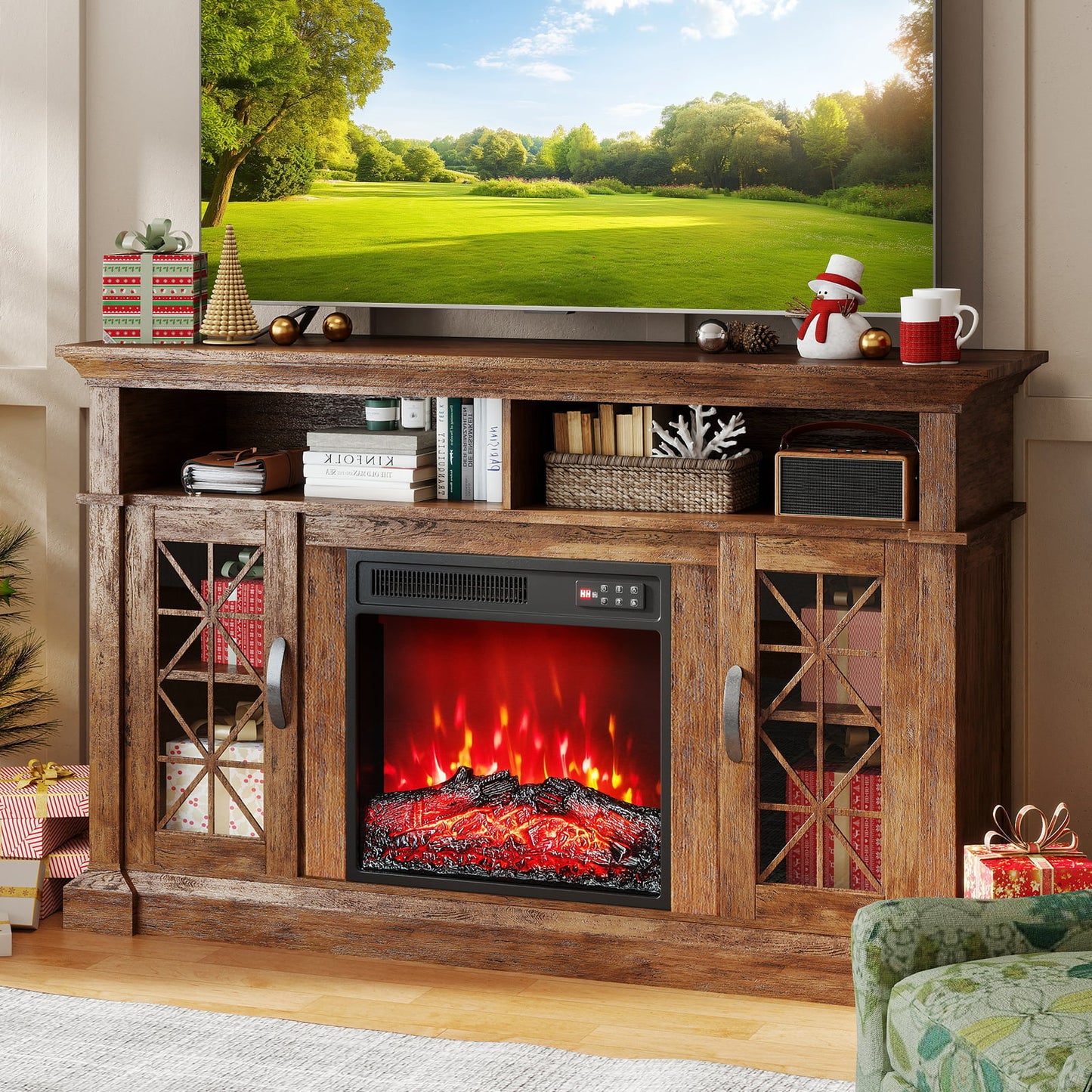 18 Inches Recessed Fireplace Heater with Remote Control and Adjustable Flame Colors