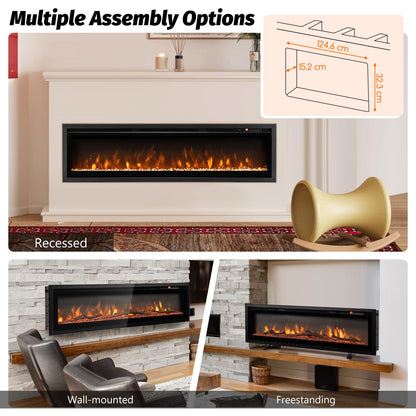102/127 cm Wall Mounted Recessed Freestanding Electric Fireplace-Size 2