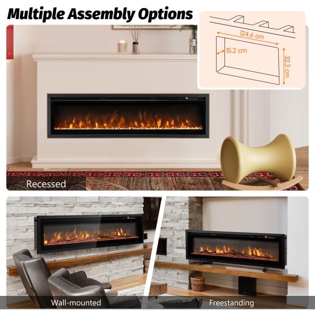 102/127 cm Wall Mounted Recessed Freestanding Electric Fireplace-Size 2