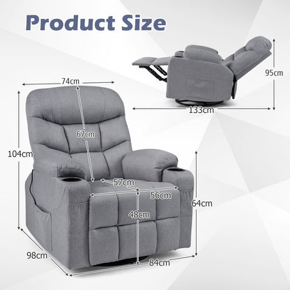 Recliner Chair with Massage and Heat Nursery Rocking Chair with 360° Swivel Function-Grey