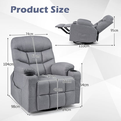 Recliner Chair with Massage and Heat Nursery Rocking Chair with 360° Swivel Function-Grey