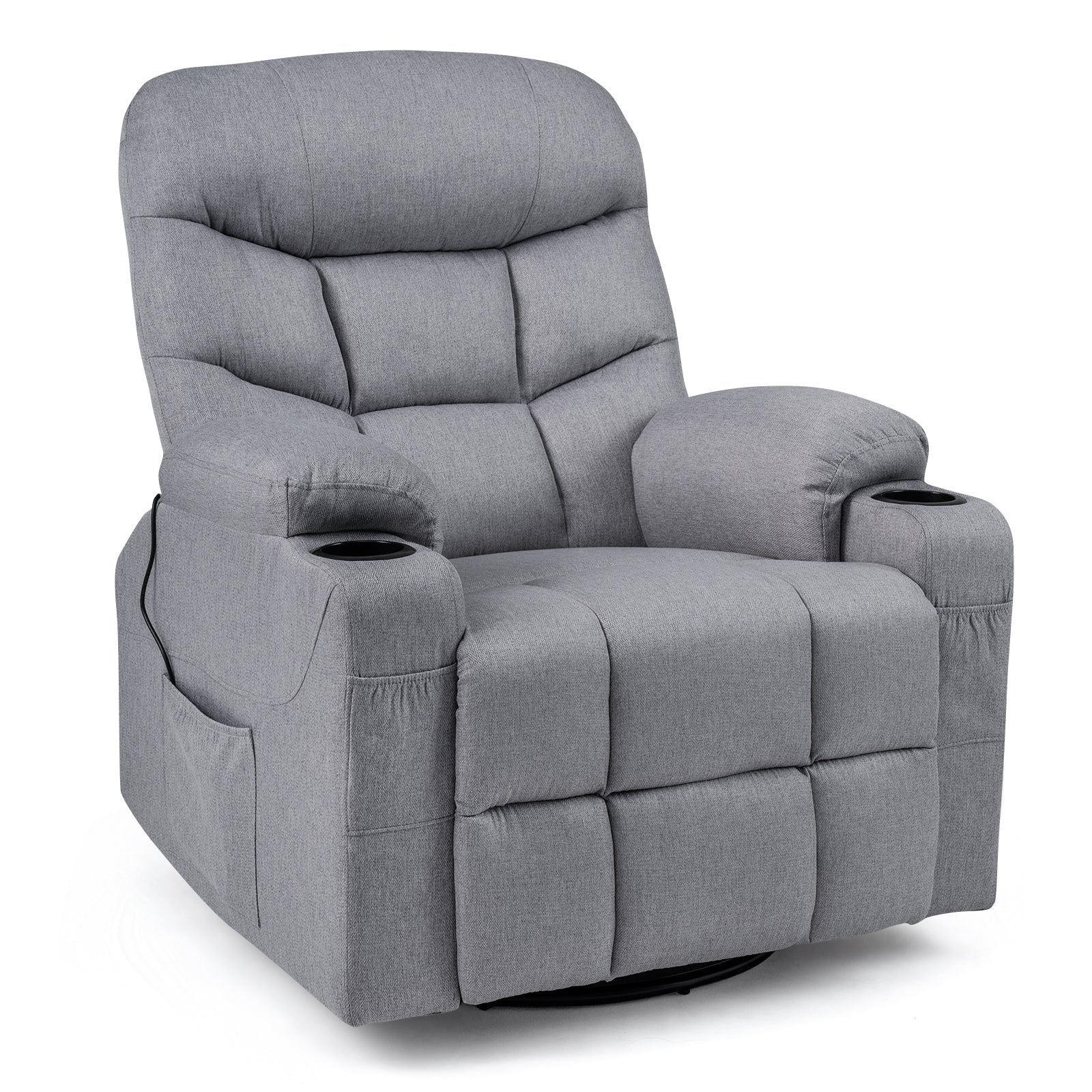 Recliner Chair with Massage and Heat Nursery Rocking Chair with 360° Swivel Function-Grey