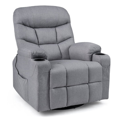 Recliner Chair with Massage and Heat Nursery Rocking Chair with 360° Swivel Function-Grey