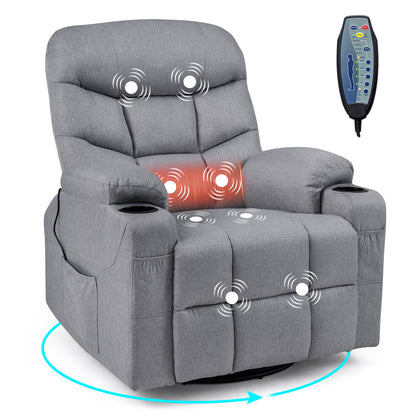 Recliner Chair with Massage and Heat Nursery Rocking Chair with 360° Swivel Function-Grey