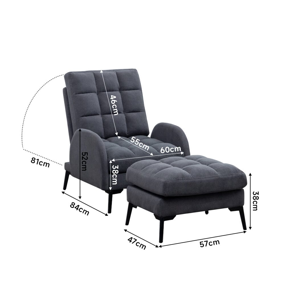 Upholstered Adjustable Backrest Velvet Sleeper Recliner Come with Ottoman