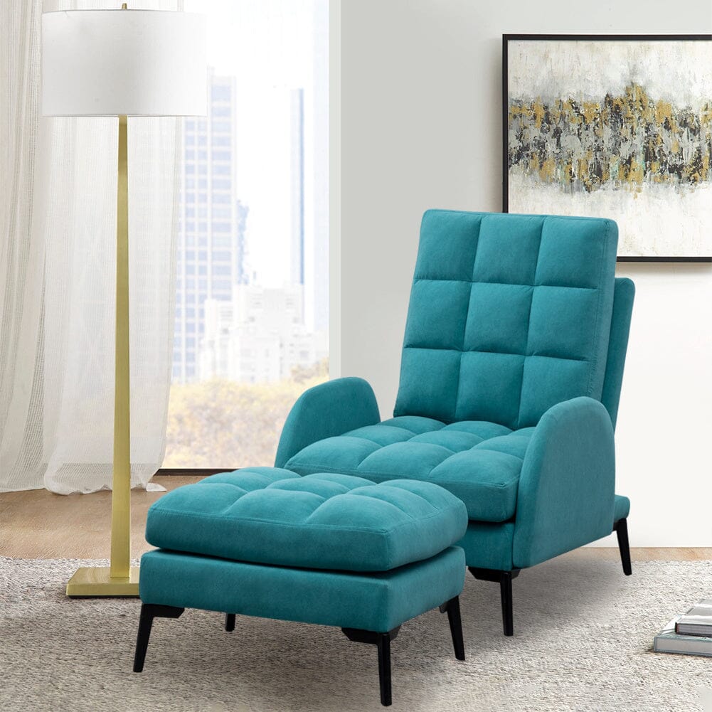 Upholstered Adjustable Backrest Velvet Sleeper Recliner Come with Ottoman