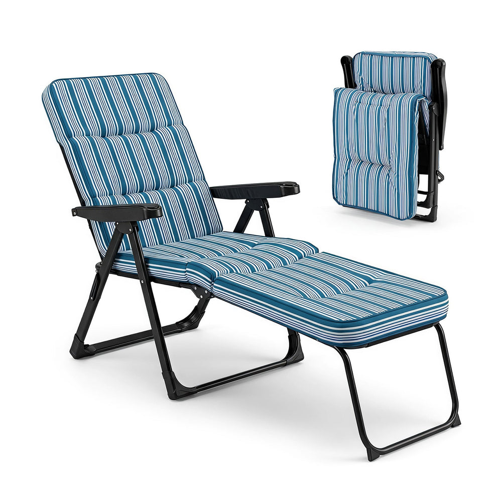 Reclining Relaxer Chair with Thick Padded Cushion for Patio-Blue