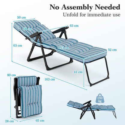 Reclining Relaxer Chair with Thick Padded Cushion for Patio-Blue