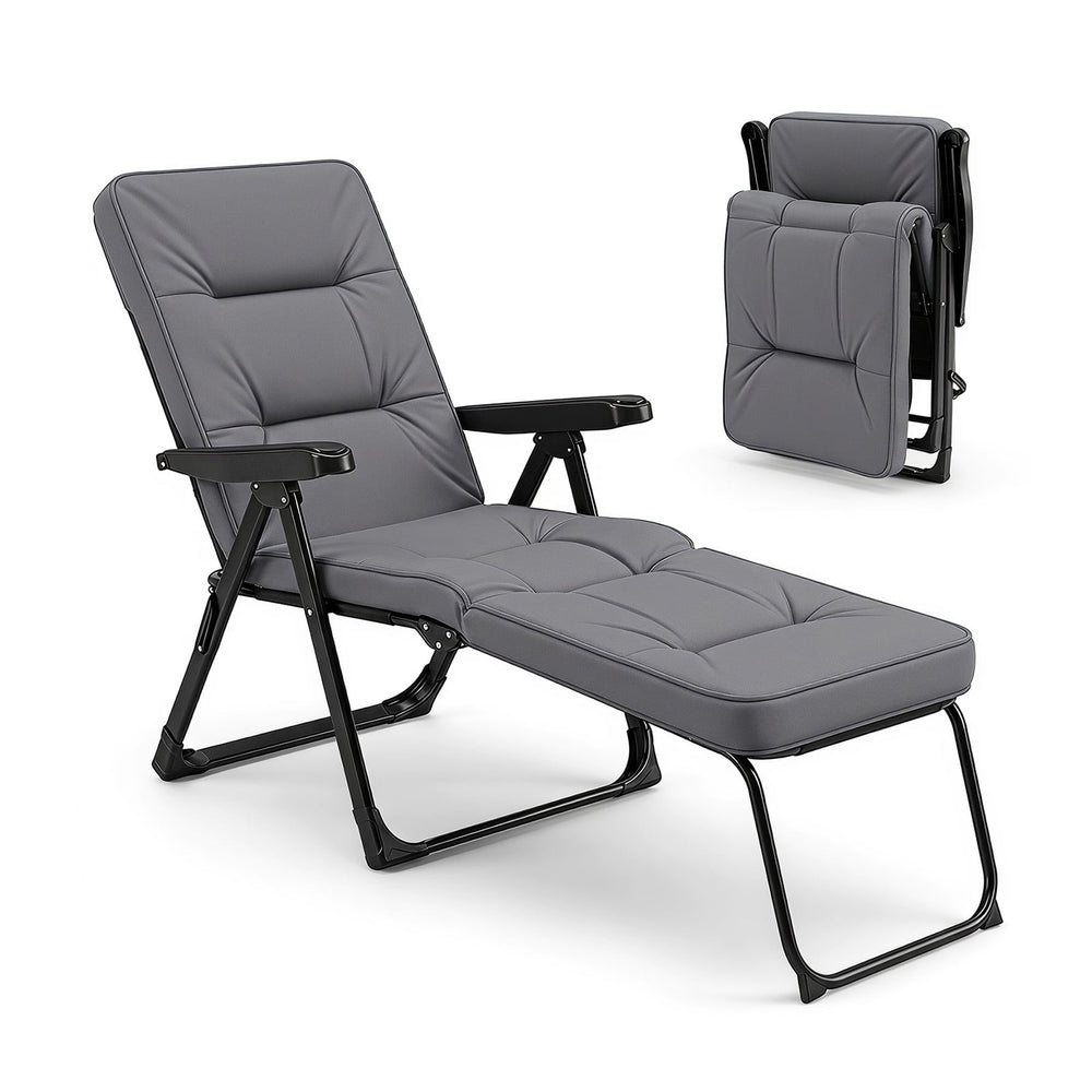 Reclining Relaxer Chair with Thick Padded Cushion for Patio-Grey