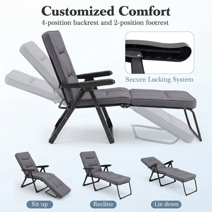 Reclining Relaxer Chair with Thick Padded Cushion for Patio-Grey